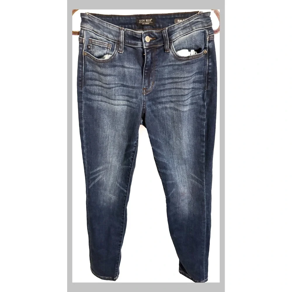 Judy Blue Slim Fit Dark Wash Denim Jeans Womens Size 5 27 Blue Stretch Pants - Picture 1 of 4